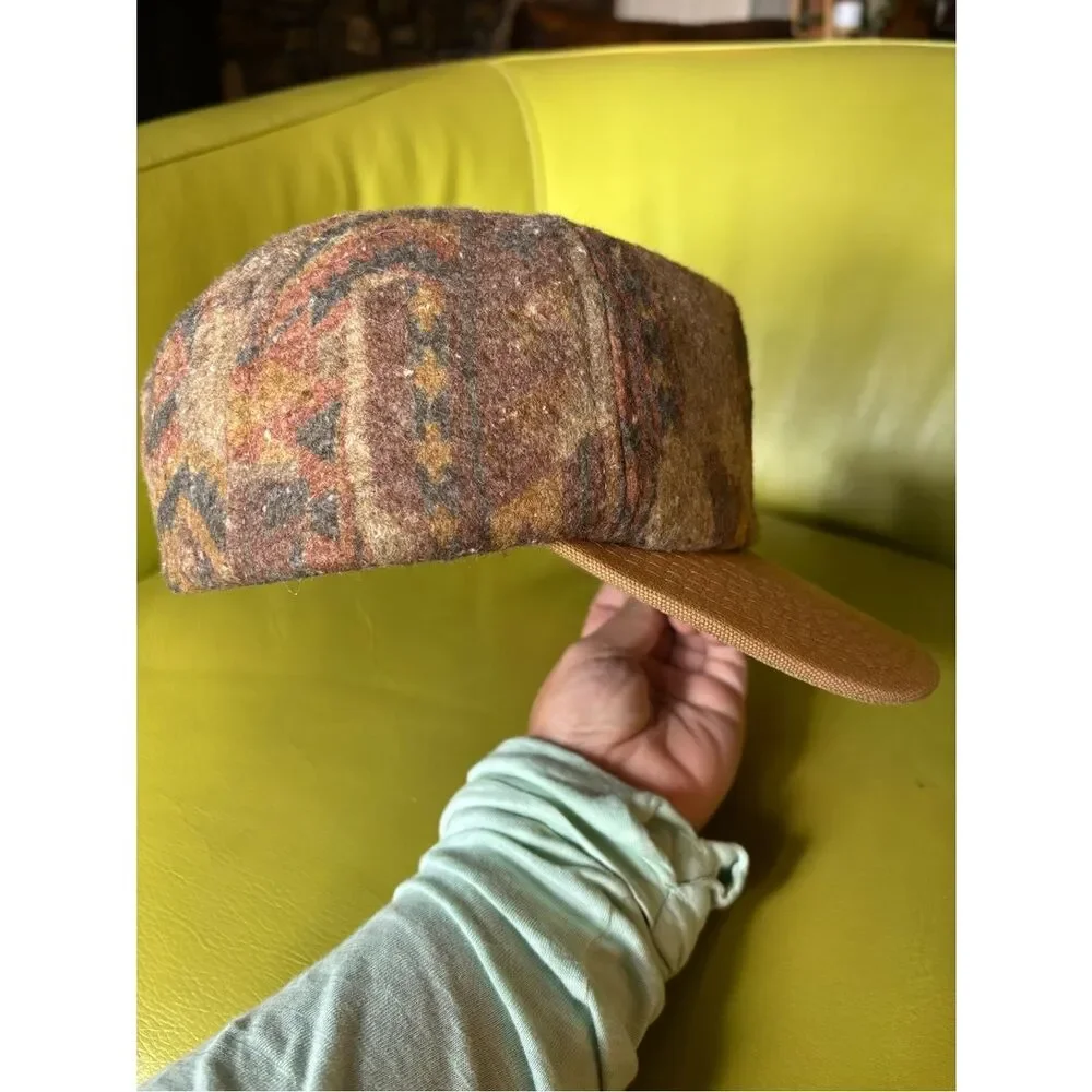Vintage Carhartt Aztec Wool Snapback Hat Brown Duck Canvas Brim USA Made